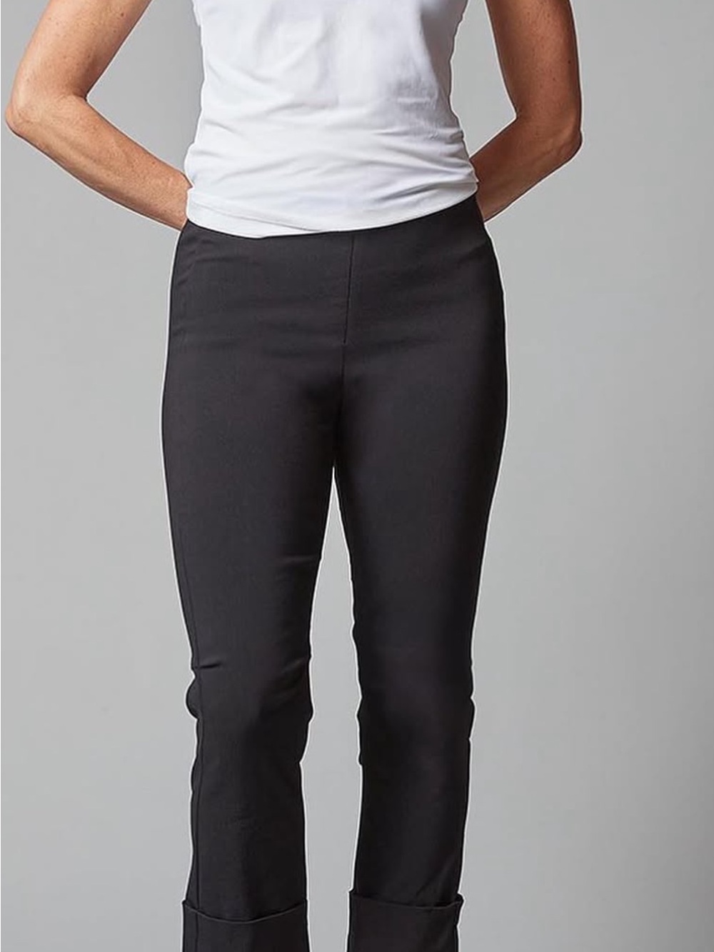 Porto San Francisco Verona Cropped Pants Black Stretch Twill Cuffed Size 4 L Lar